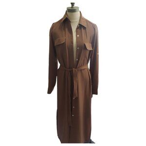 CT226 Spins Button Front Brown Tunic with Sash and Pockets S